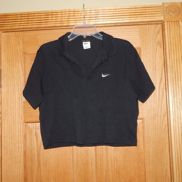 Nike Womens Size XL Black Sportswear Essential Cropped Polo Top Short Sleeve - Picture 1 of 2